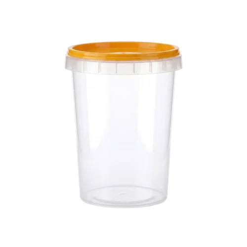 0_52l_round Transparent round jar 0.52/95 L + yellow PP lid (0.0245 kg)