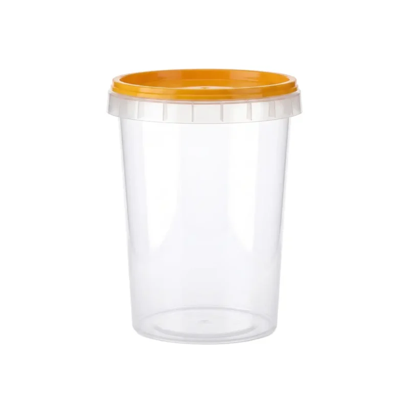 0_52l_round Transparent round jar 0.52/95 L + yellow PP lid (0.0245 kg)